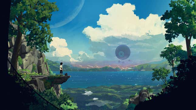 The main character of Planet of Lana is shown looking at an orb-like structure in the distance.